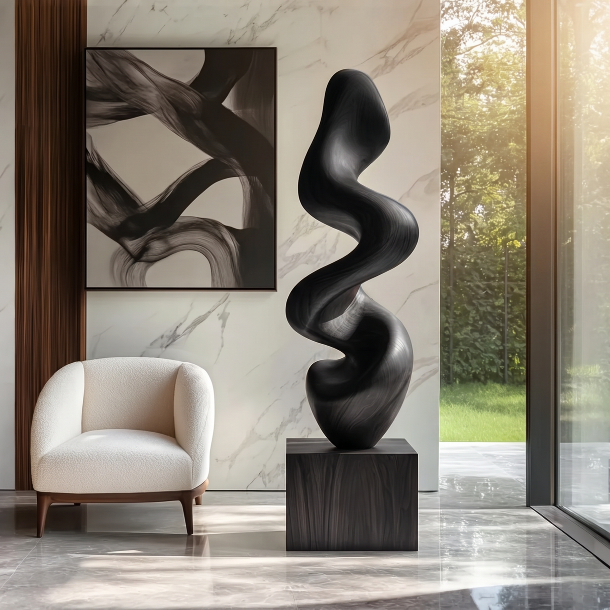 Contemporary Solid Wood Flow Sculpture for Living Room Accent Display