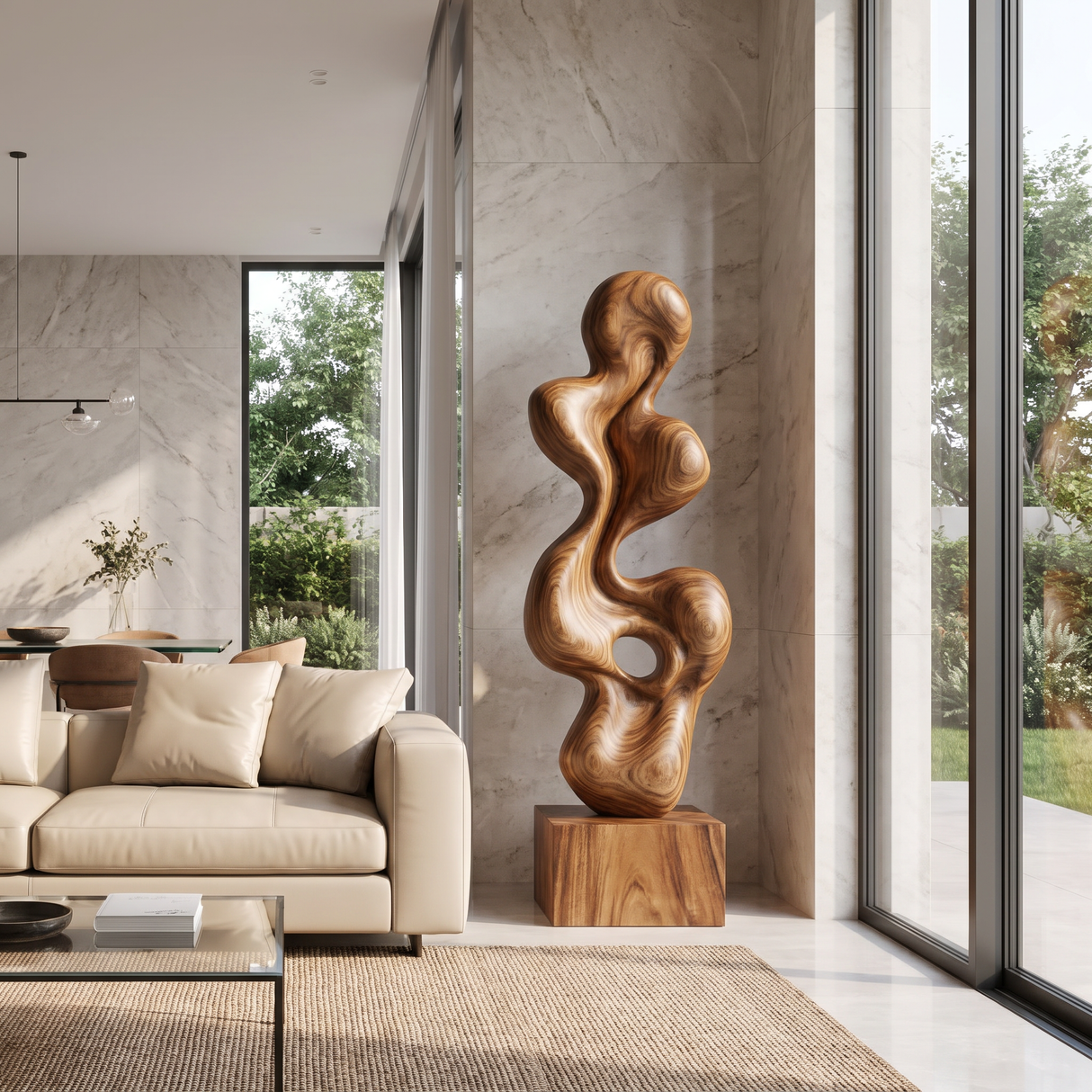 Hand-Carved Abstract Solid Wood Sculpture for Luxury Modern Interiors