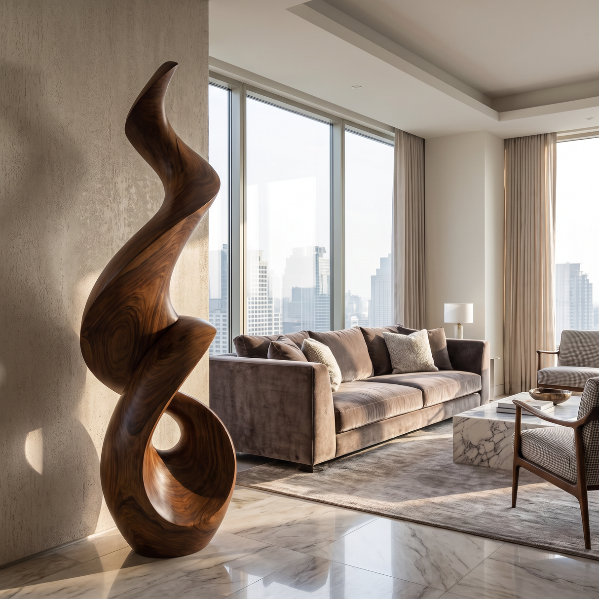 Abstract Solid Wood Floor Sculpture for Luxury Interior Display