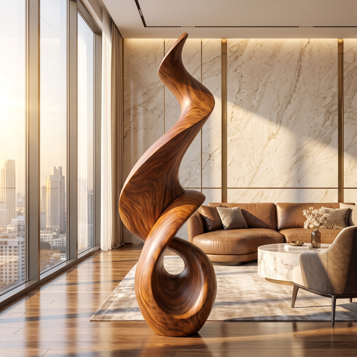 Abstract Solid Wood Floor Sculpture for Luxury Interior Display