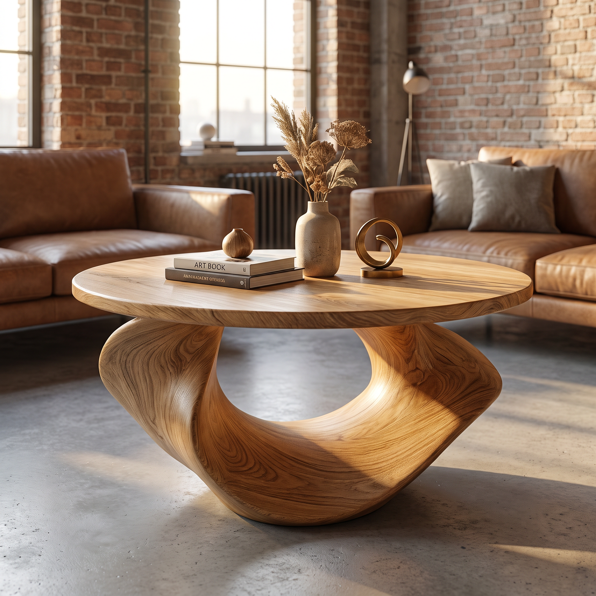 Coffee Table Solid Wood with Sculptural Open Loop Base