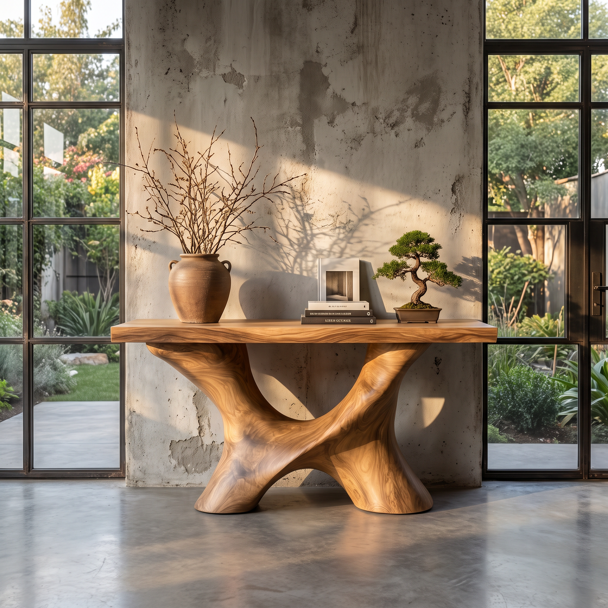 Console Table Solid Wood with Sculptural Branching Arch Base