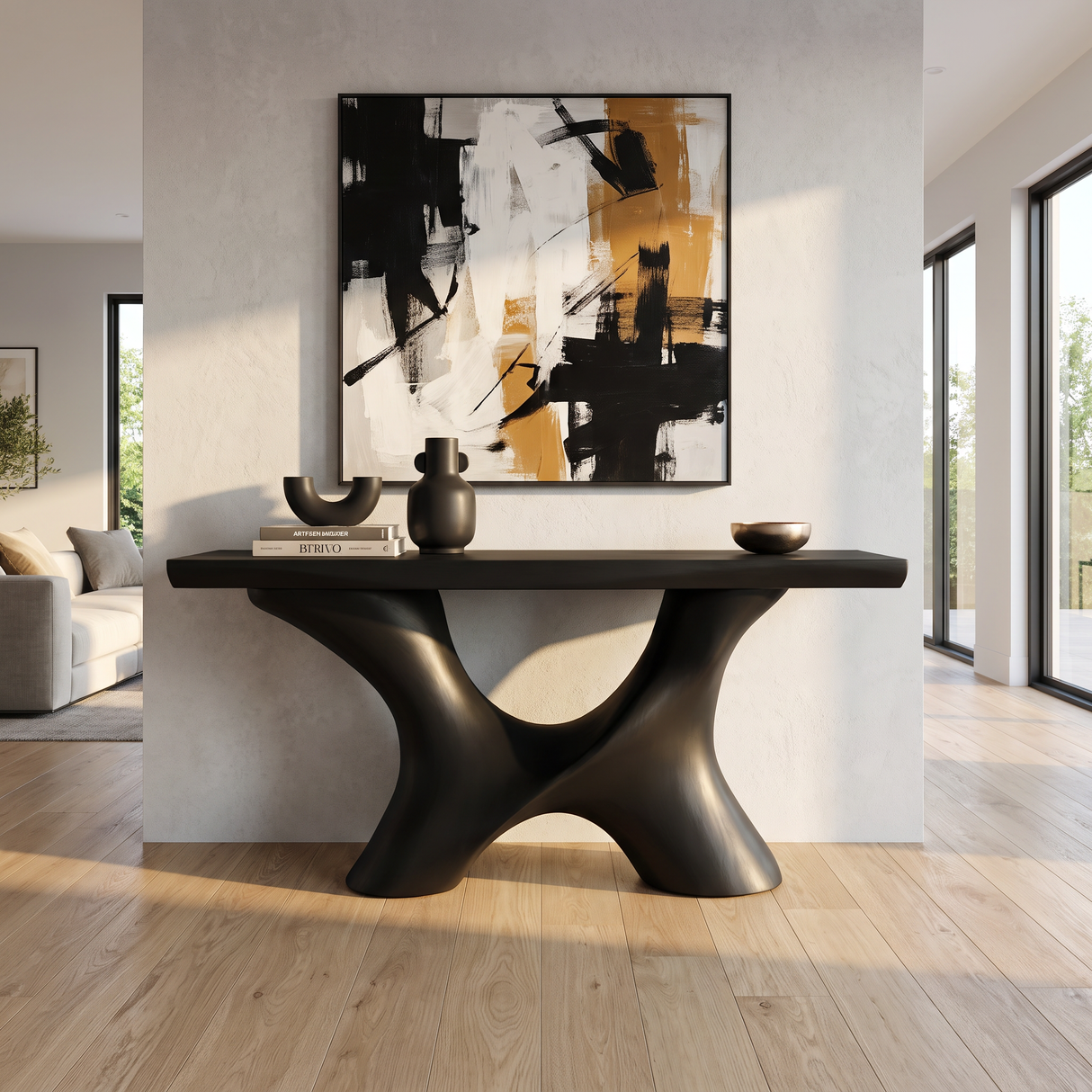 Console Table Solid Wood with Sculptural Branching Arch Base