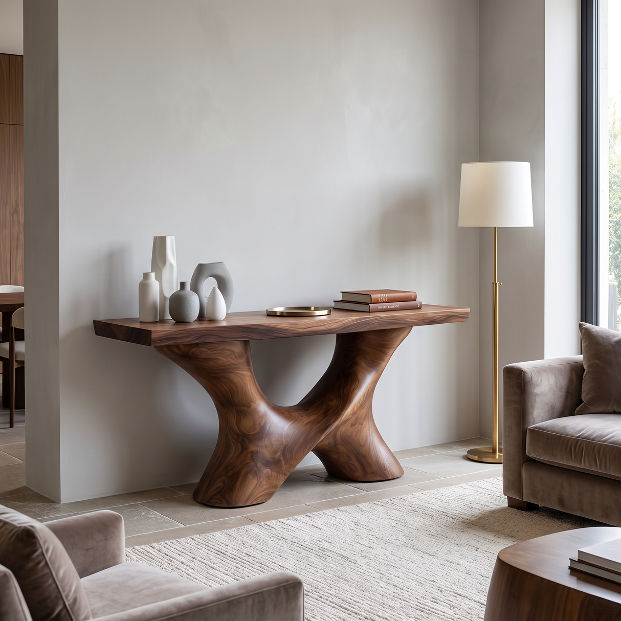 Console Table Solid Wood with Sculptural Branching Arch Base