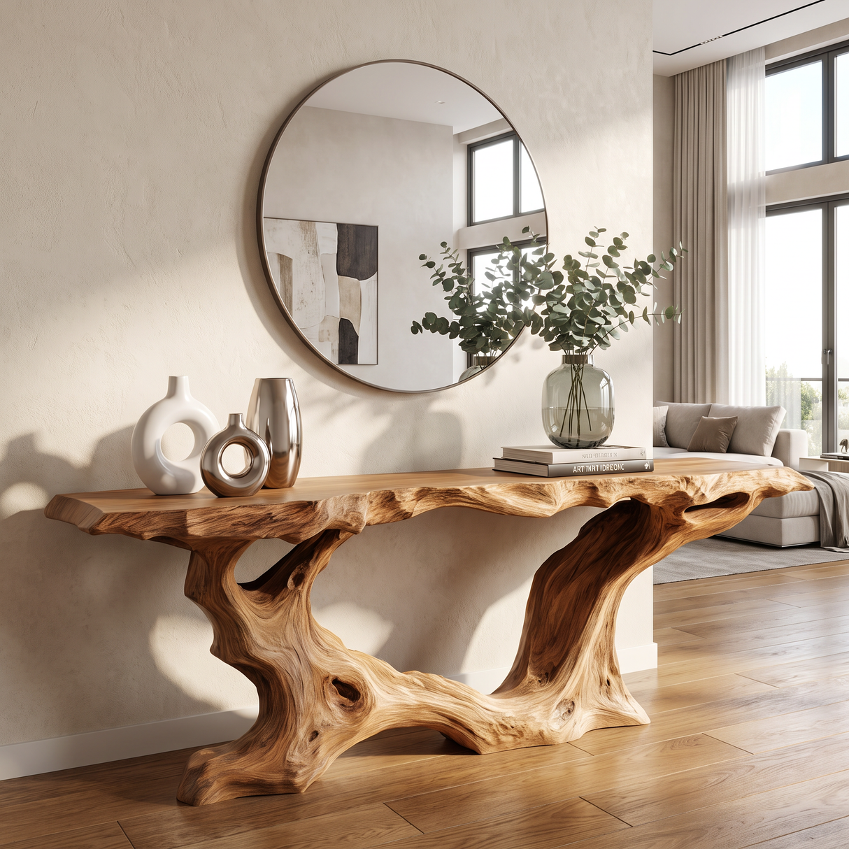 Console Table Solid Wood with Organic Root Base