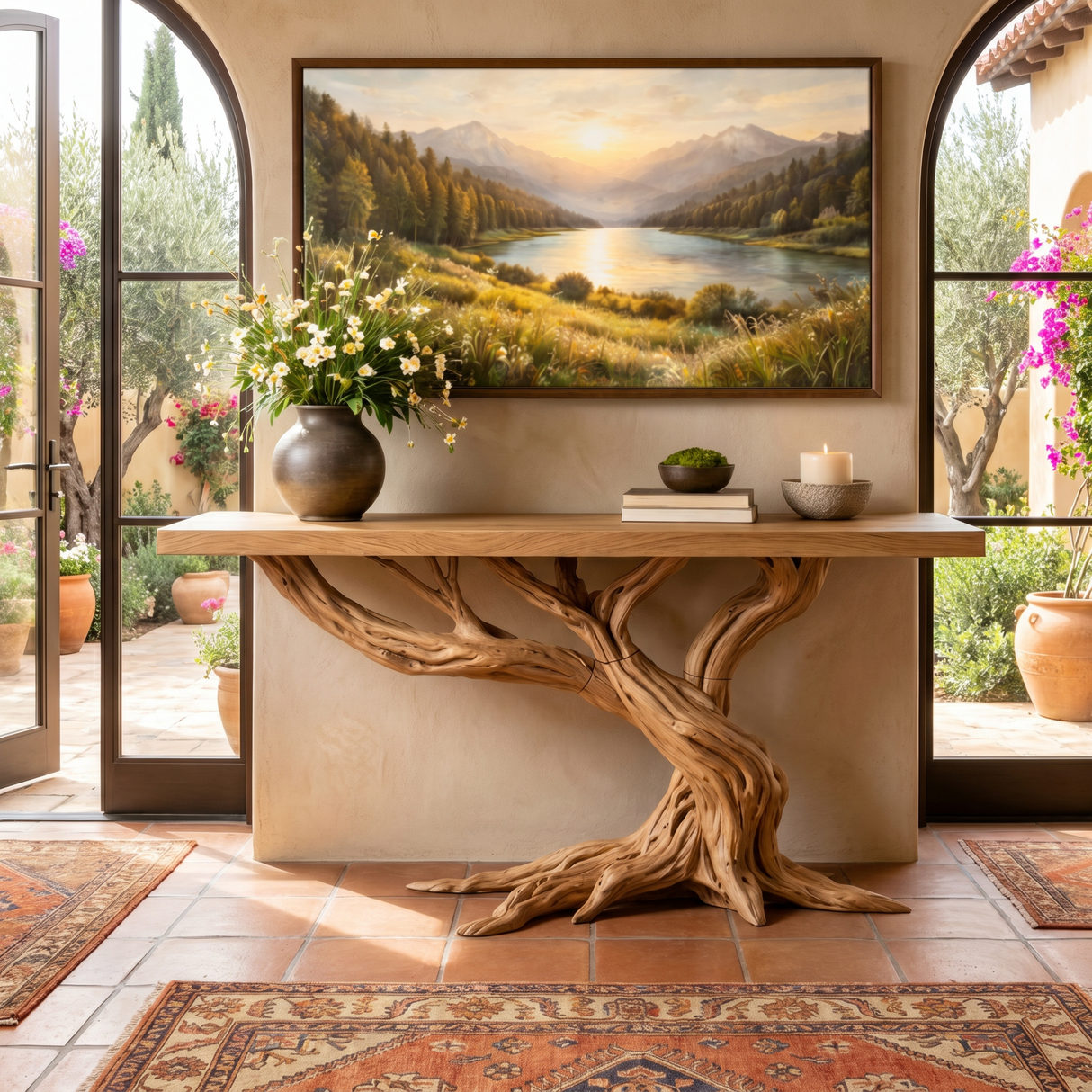 Solid Wood Console Table with Canopy Branch Base for Entryway Decor