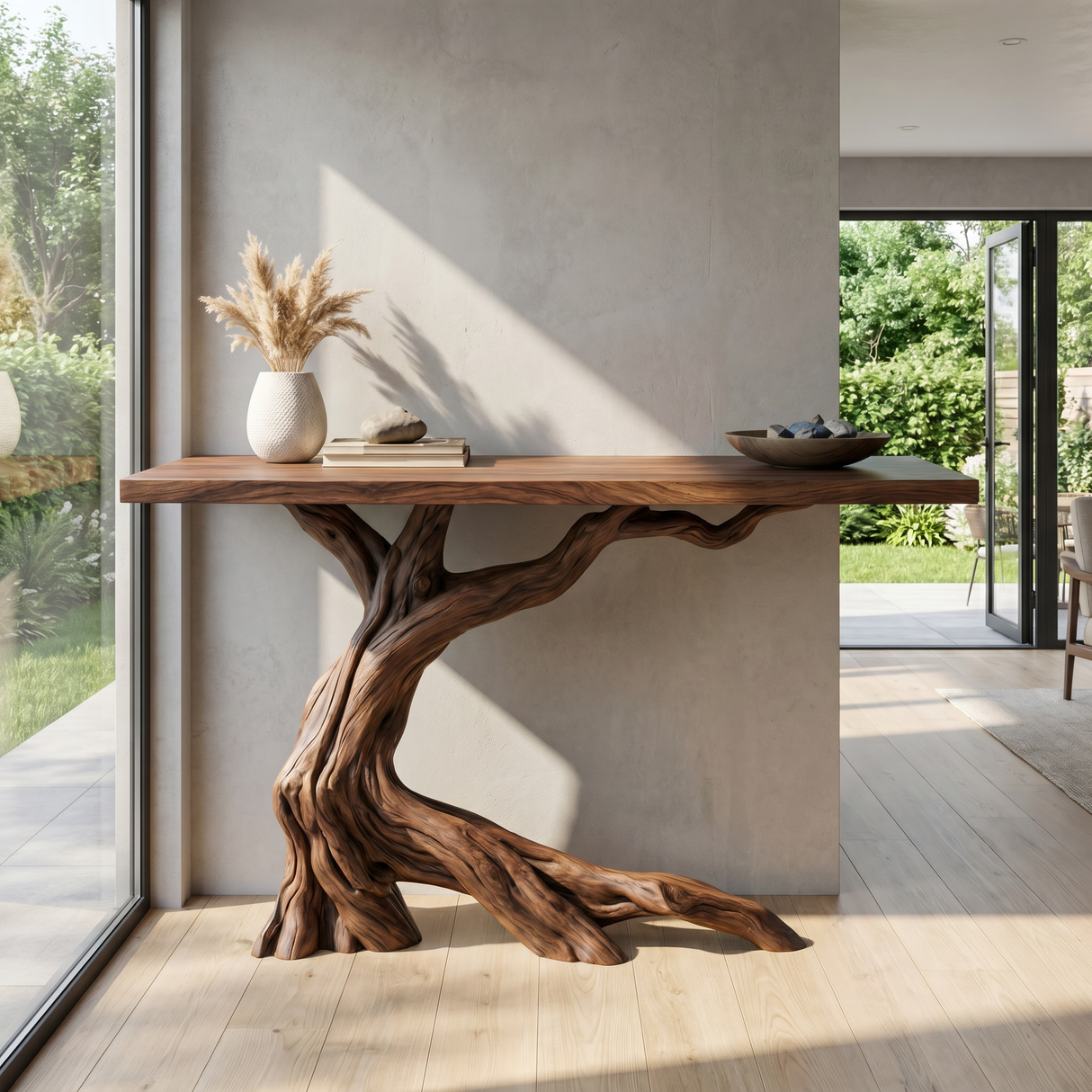 Solid Wood Console Table with Twisted Branch Base for Entryway Decor