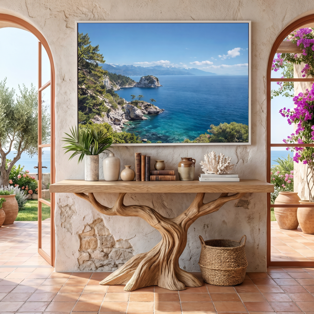 Solid Wood Console Table with Rising Branch Base for Entryway Decor