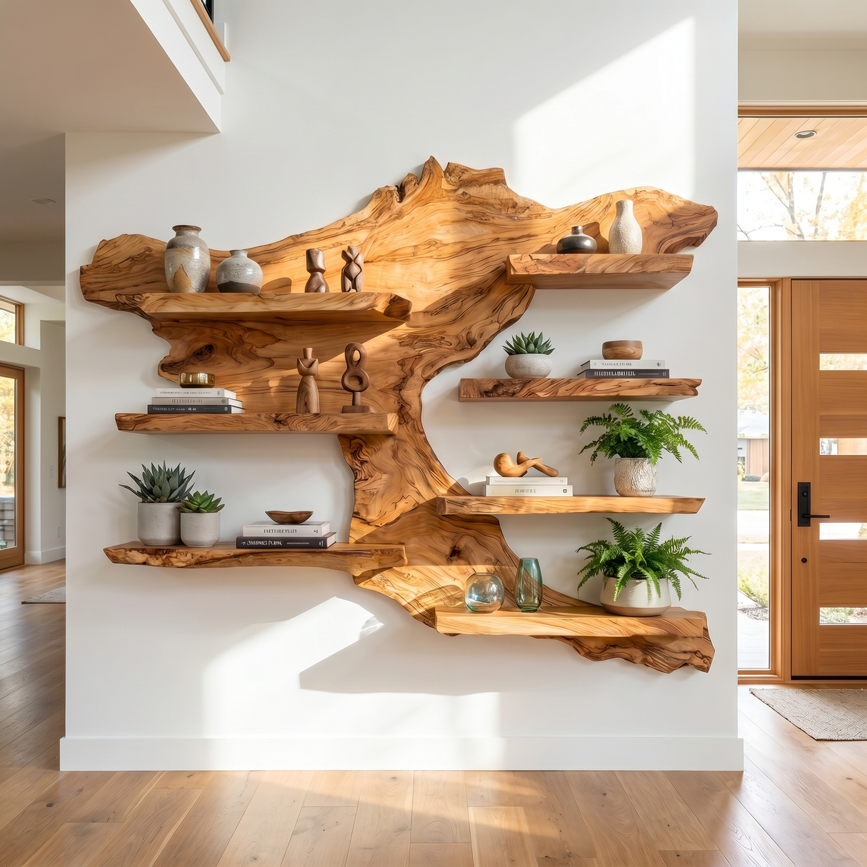 Solid Wood Floating Wall Shelf with Live Edge Design for Display Decor