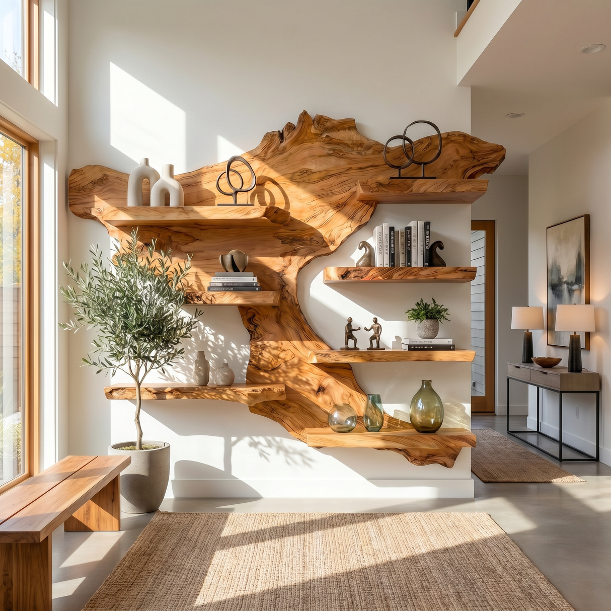 Solid Wood Floating Wall Shelf with Live Edge Design for Display Decor