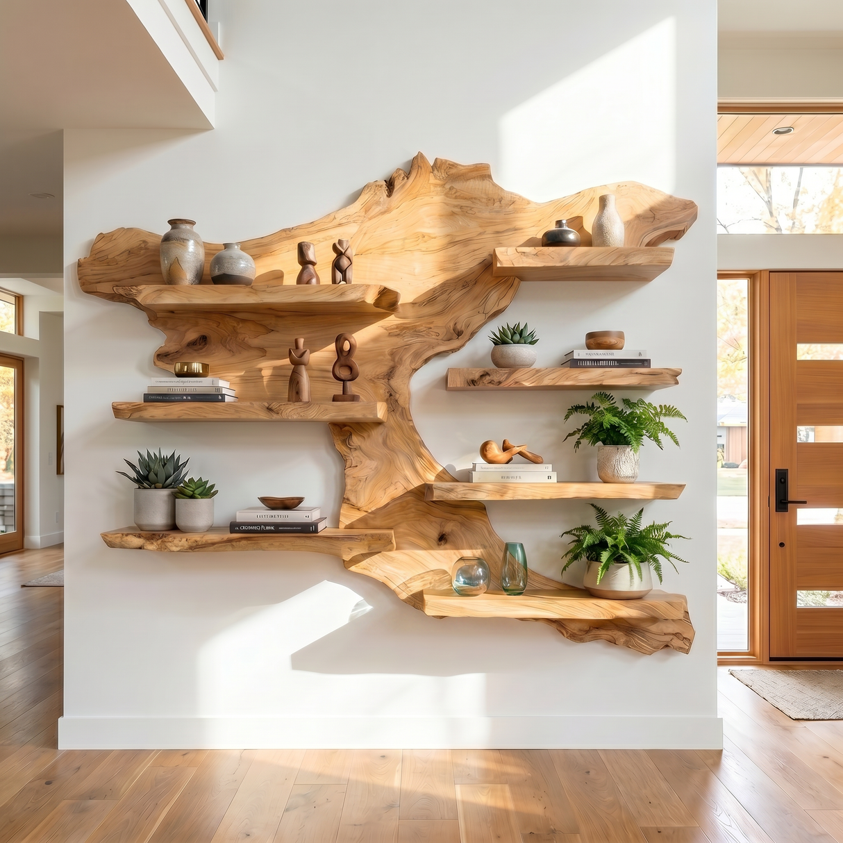 Solid Wood Floating Wall Shelf with Live Edge Design for Display Decor