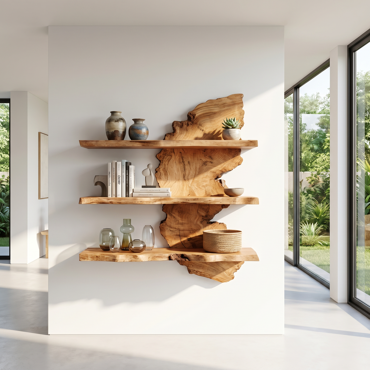 Floating Wall Shelf with Live Edge Design for Display Decor