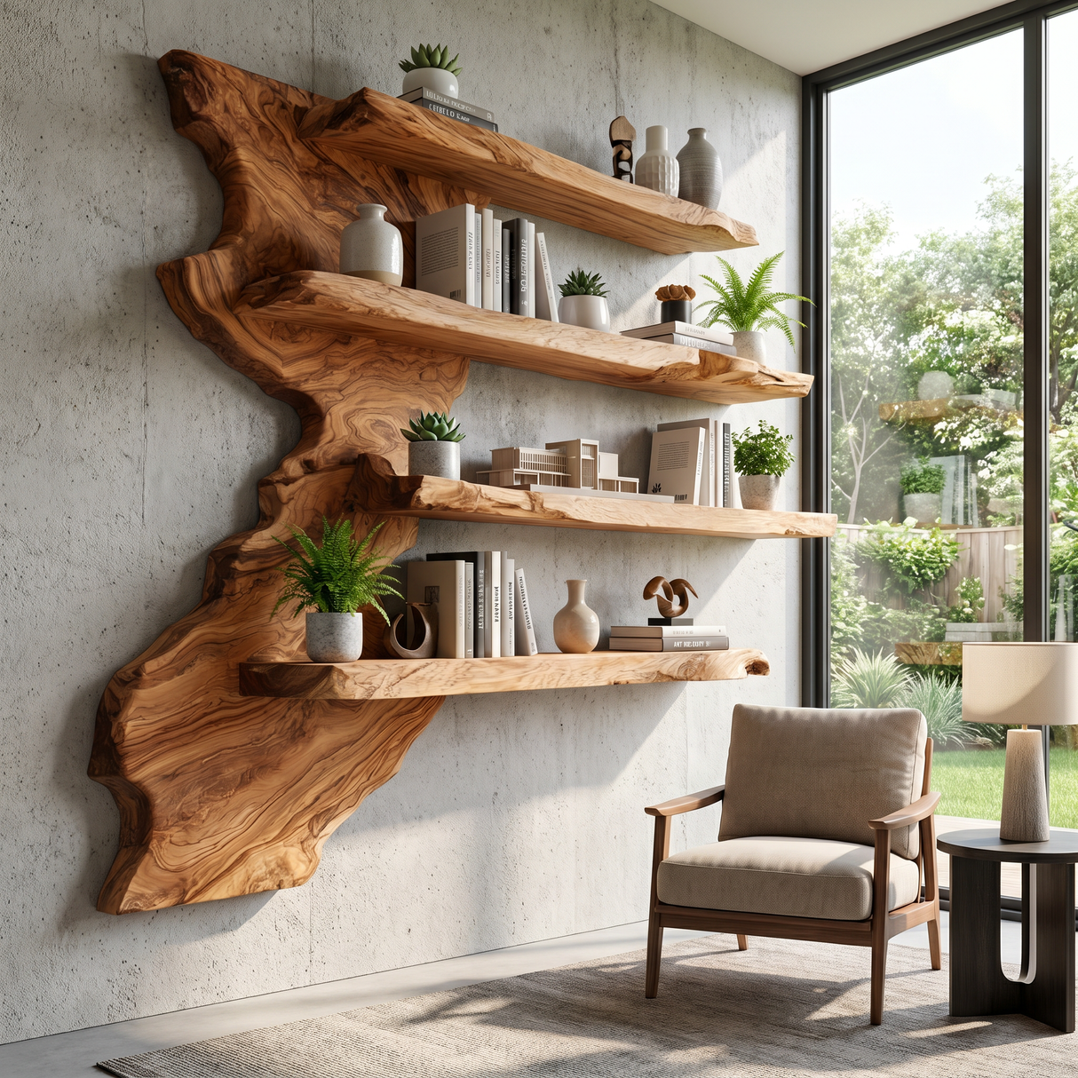 Modern Live Edge Wooden Wall Shelf Handmade Floating Solid Wood Rustic Display Shelving