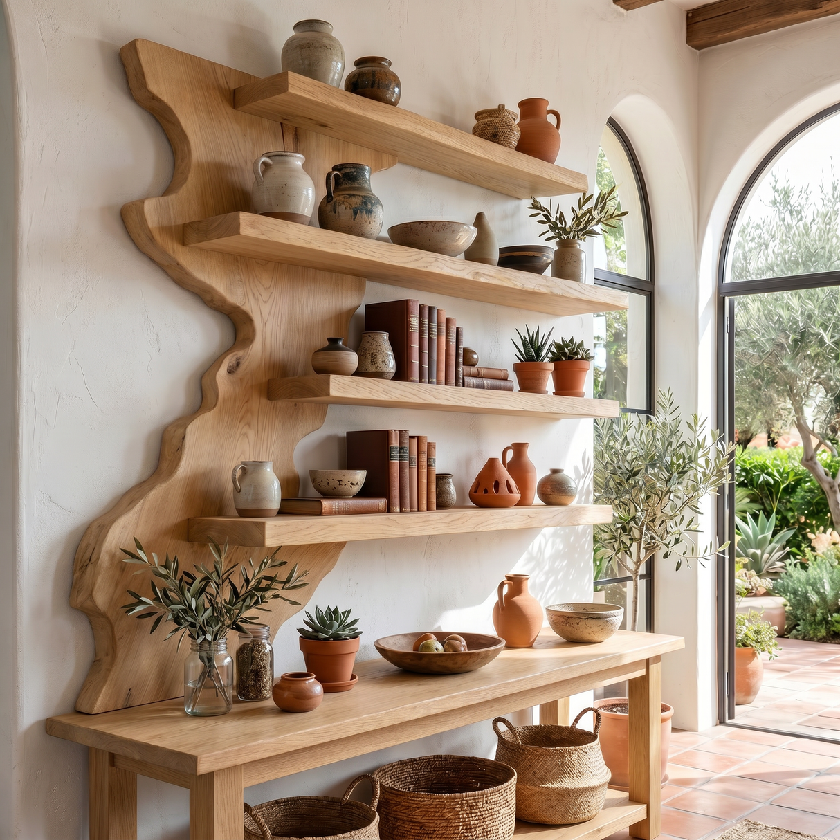 Modern Live Edge Wooden Wall Shelf Handmade Floating Solid Wood Rustic Display Shelving