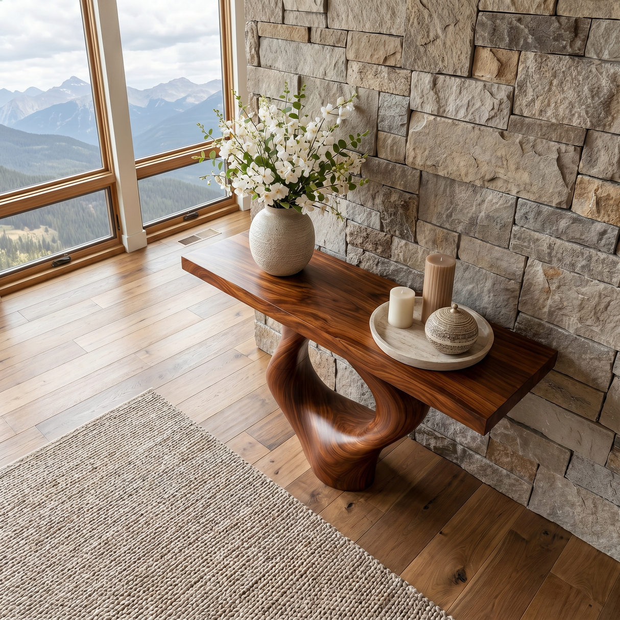 Solid Wood Console Table with Teardrop Loop Base for Entryway Decor