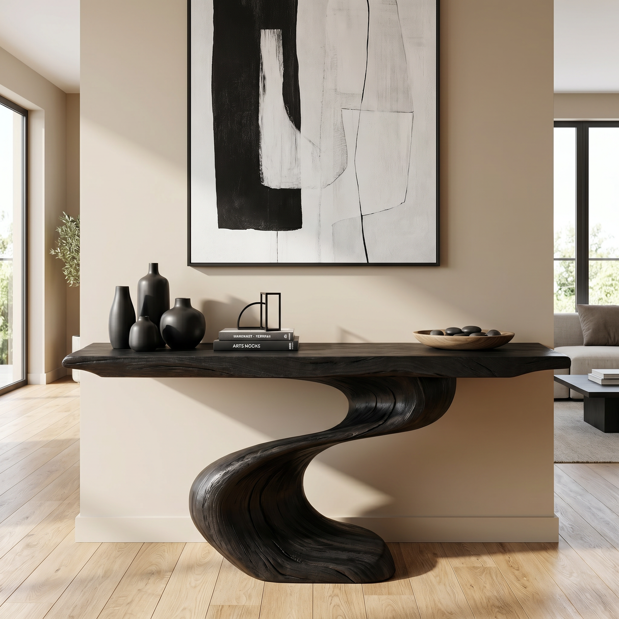 Console Table Solid Wood with Twisted S Curve Base for Entryway Decor
