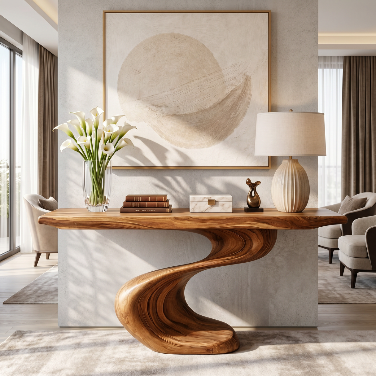 Console Table Solid Wood with Twisted S Curve Base for Entryway Decor