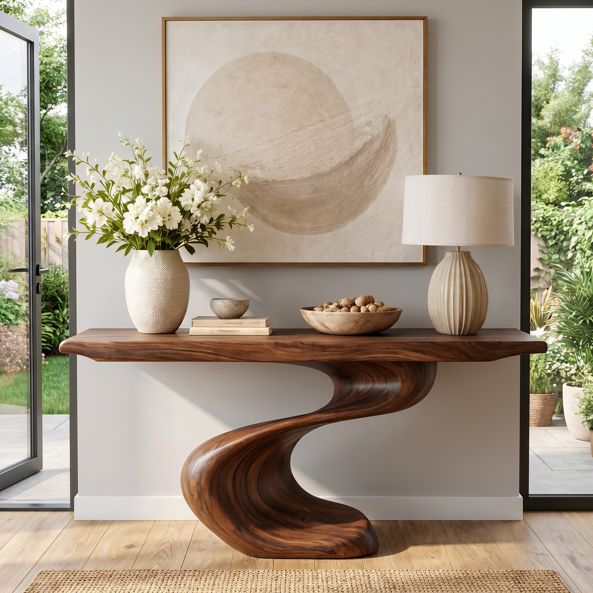 Console Table Solid Wood with Twisted S Curve Base for Entryway Decor