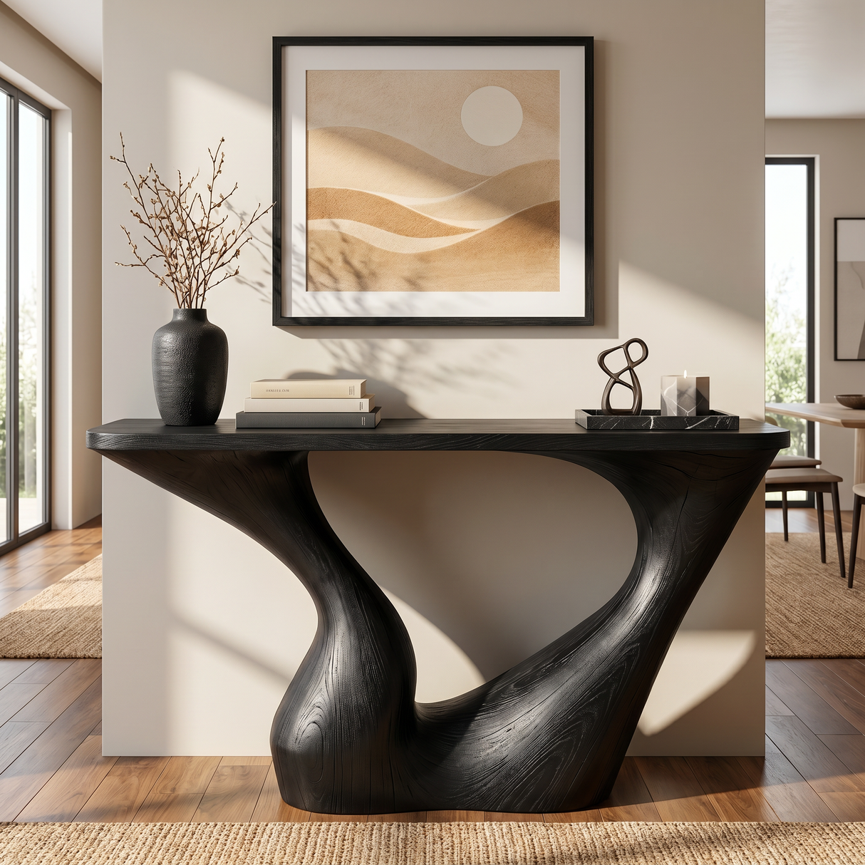 Sculptural Solid Wood Console Table with Open Arch Base