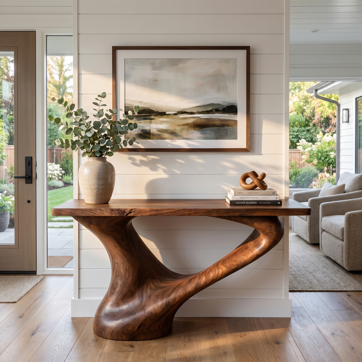 Console Table Solid Wood with Sweeping Loop Base for Entryway Decor
