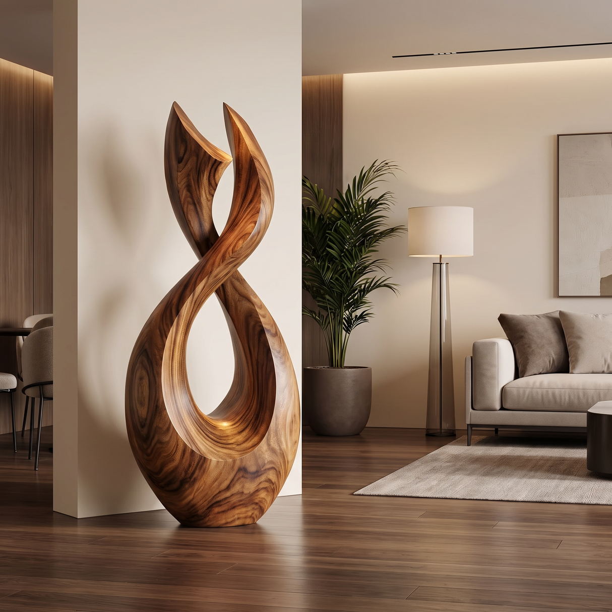 Handcrafted Solid Wood Garden Sculpture with Twisting Open Form