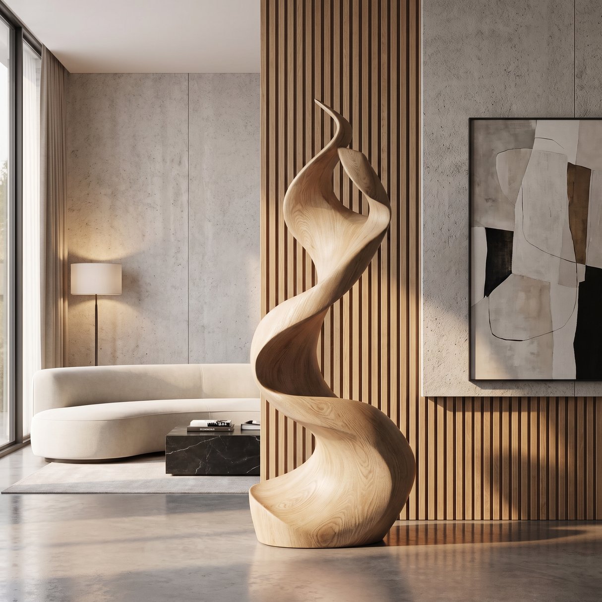 Flame-Inspired Solid Wood Sculpture for Contemporary Interiors