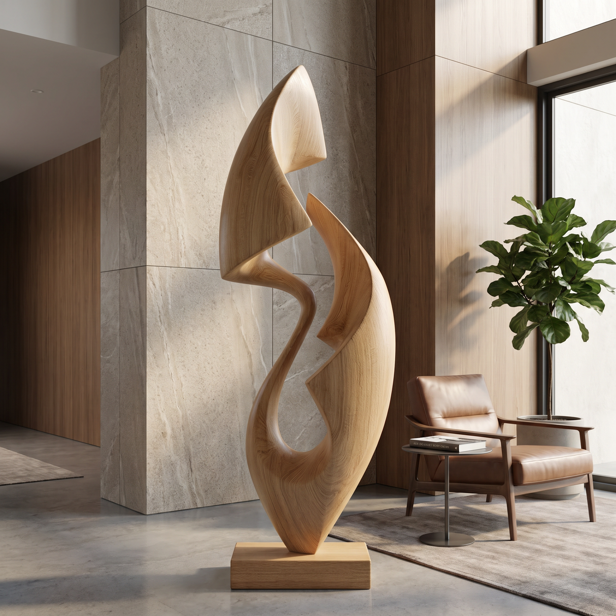 Organic Abstract Solid Wood Sculpture for Garden and Modern Home Interior