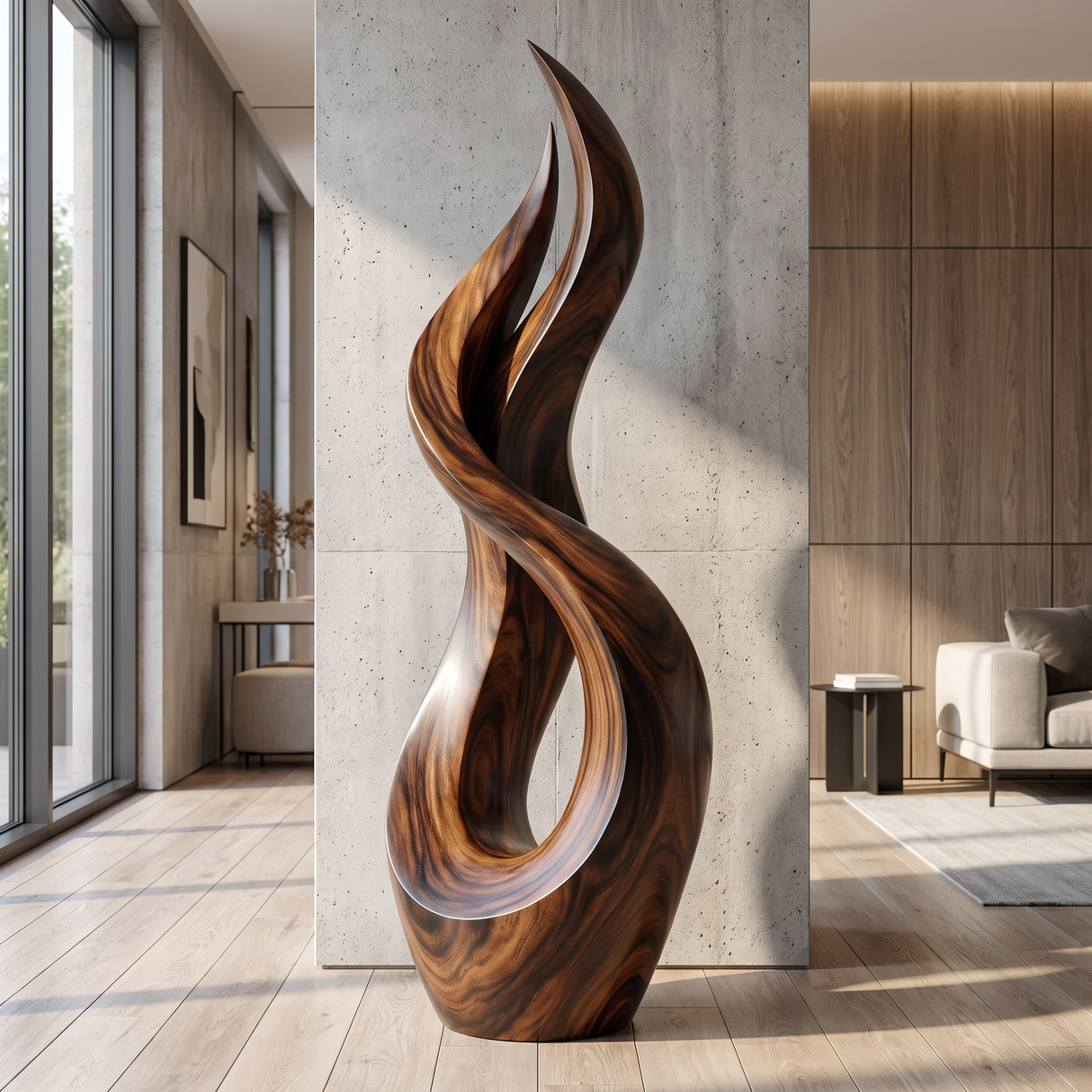 Outdoor Solid Wood Textured Flame Sculpture for Gardens and Modern Landscapes