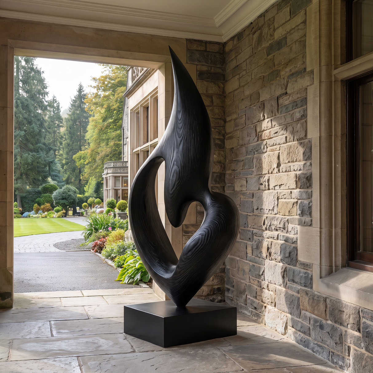 Organic Modern Outdoor Solid Wood Sculpture for Garden and Landscape Display