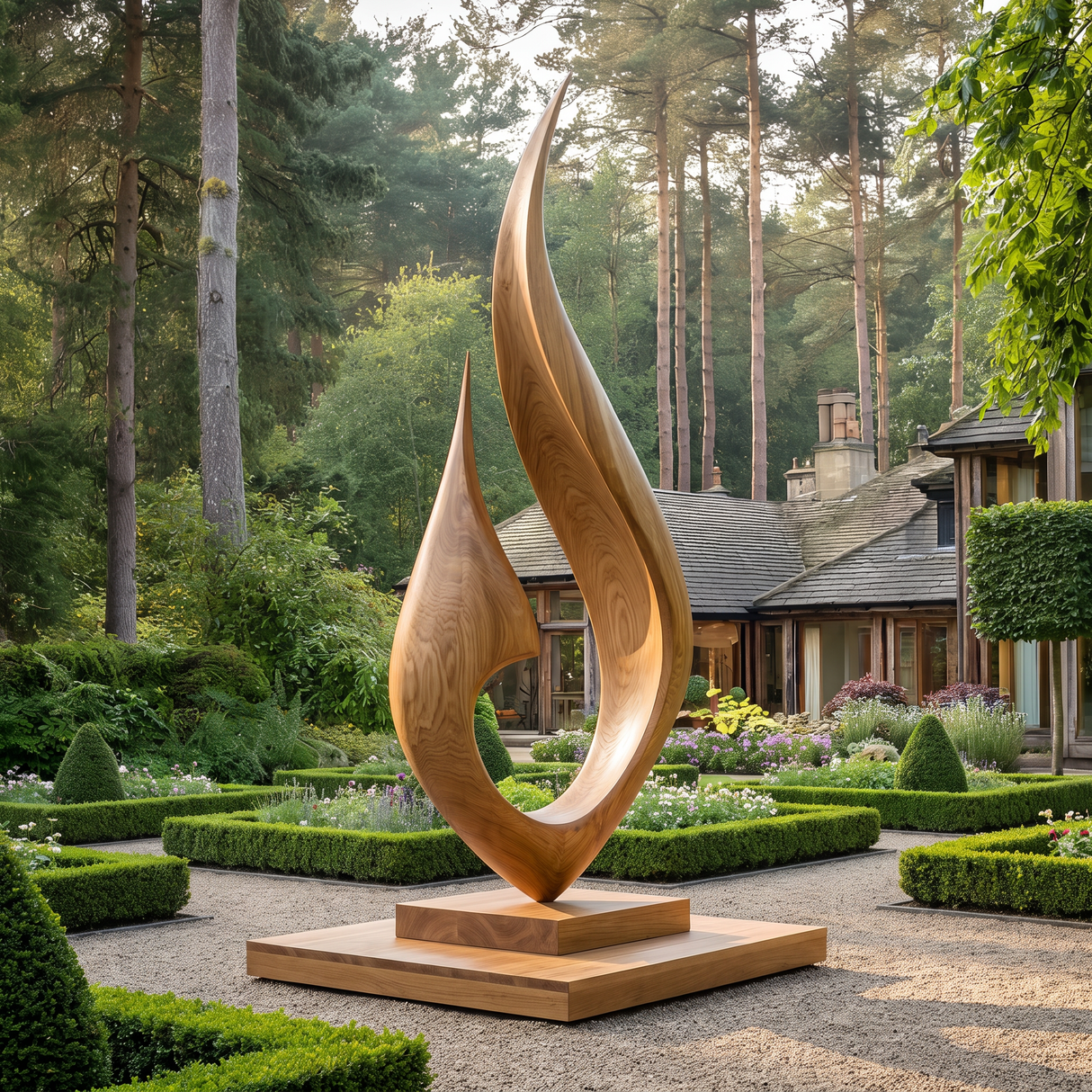 Flowing Flame Solid Wood Outdoor Sculpture for Garden Landscapes