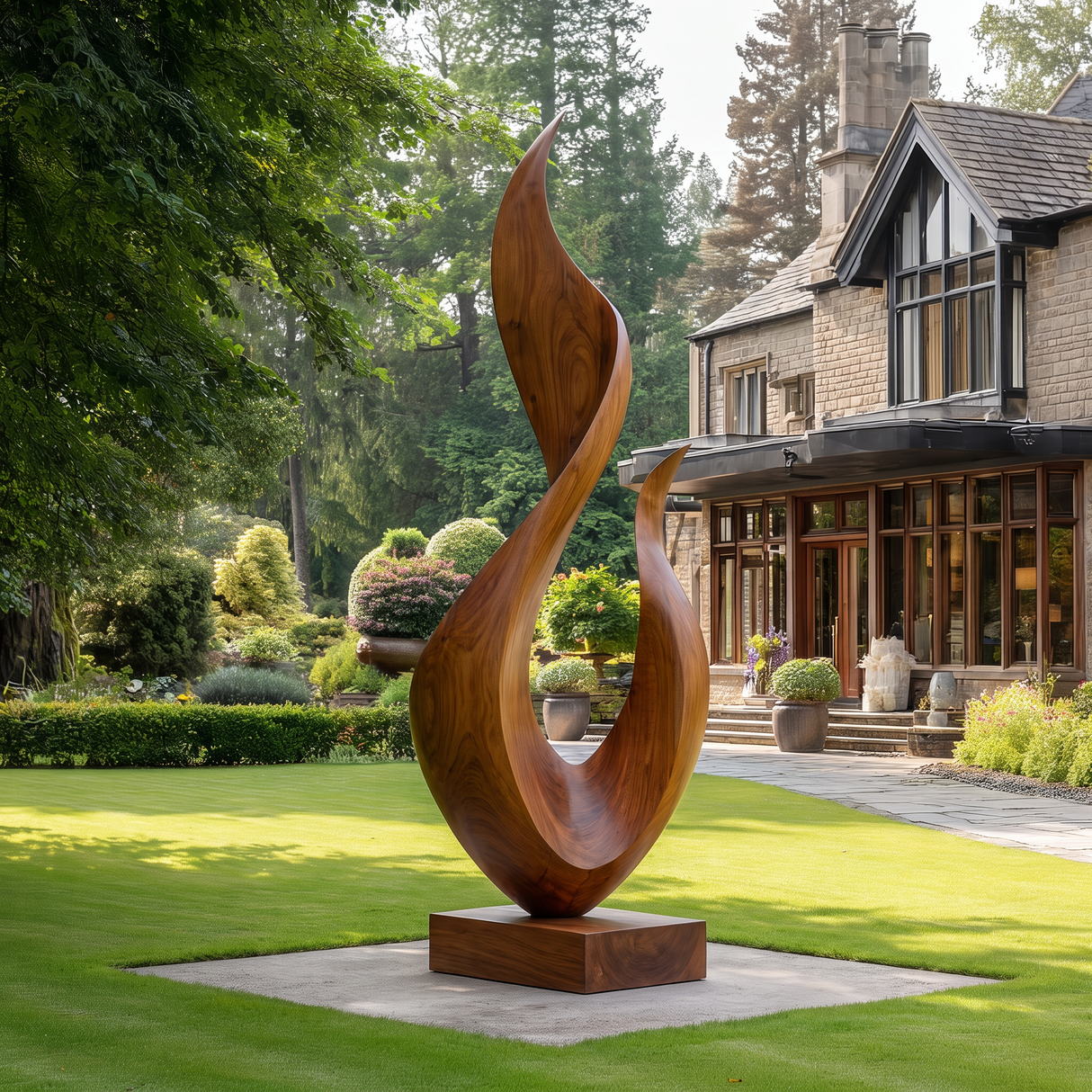 Flame Form Solid Wood Outdoor Sculpture for Garden Landscapes