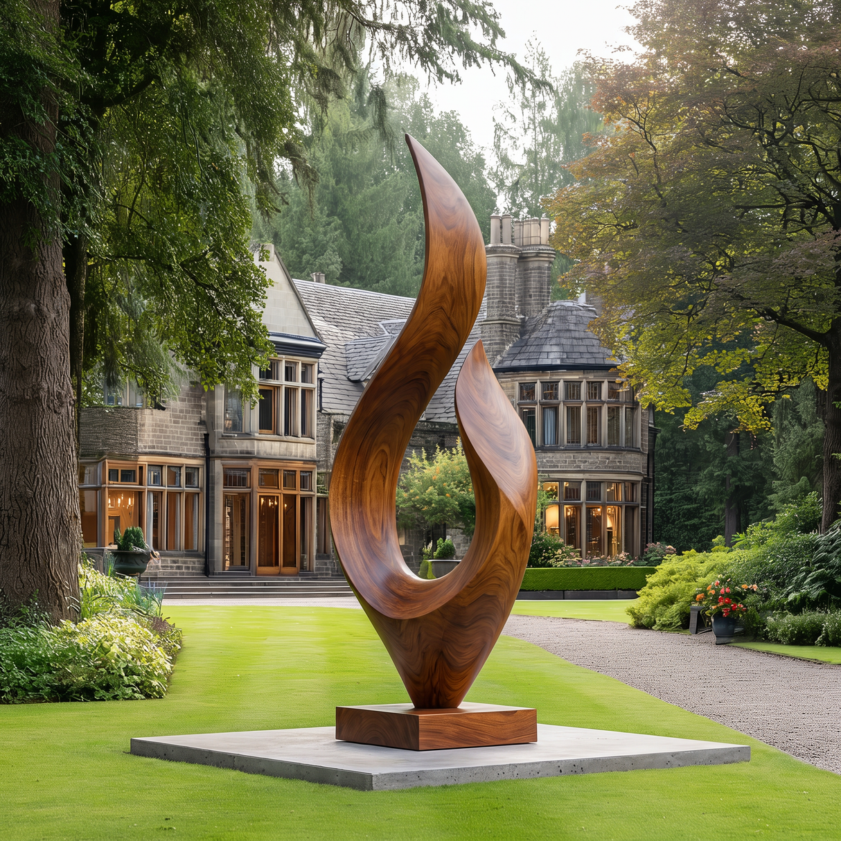 Contemporary Leaf Form Garden Solid Wood Sculpture for Landscape and Outdoor Display
