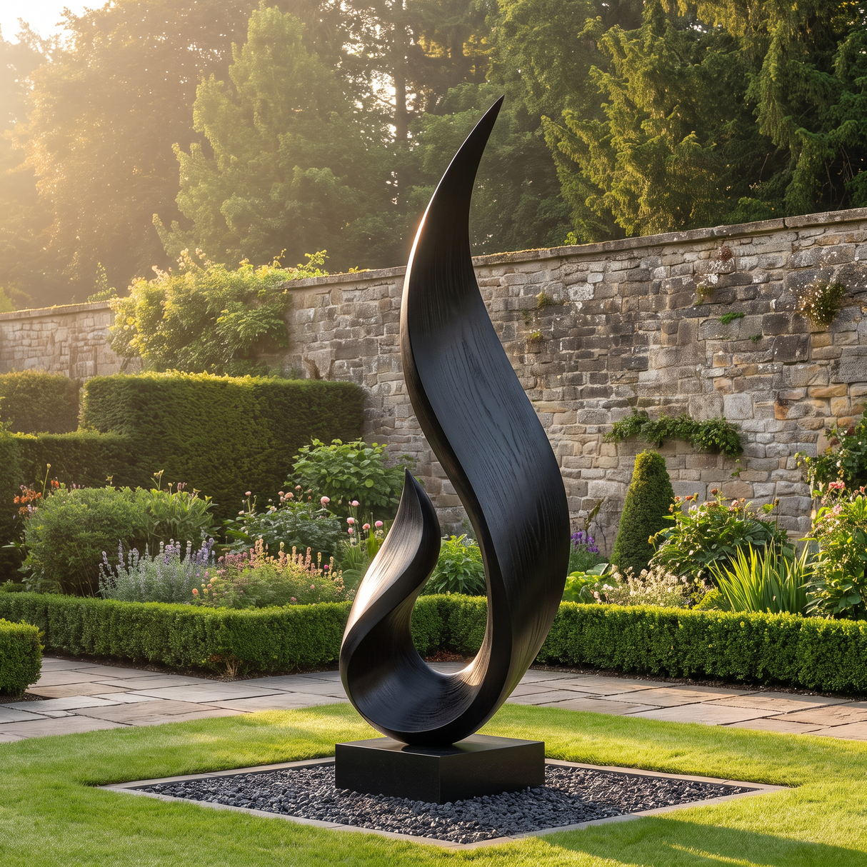 Hand-Carved Solid Wood Flame Sculpture for Garden and Outdoor Landscape
