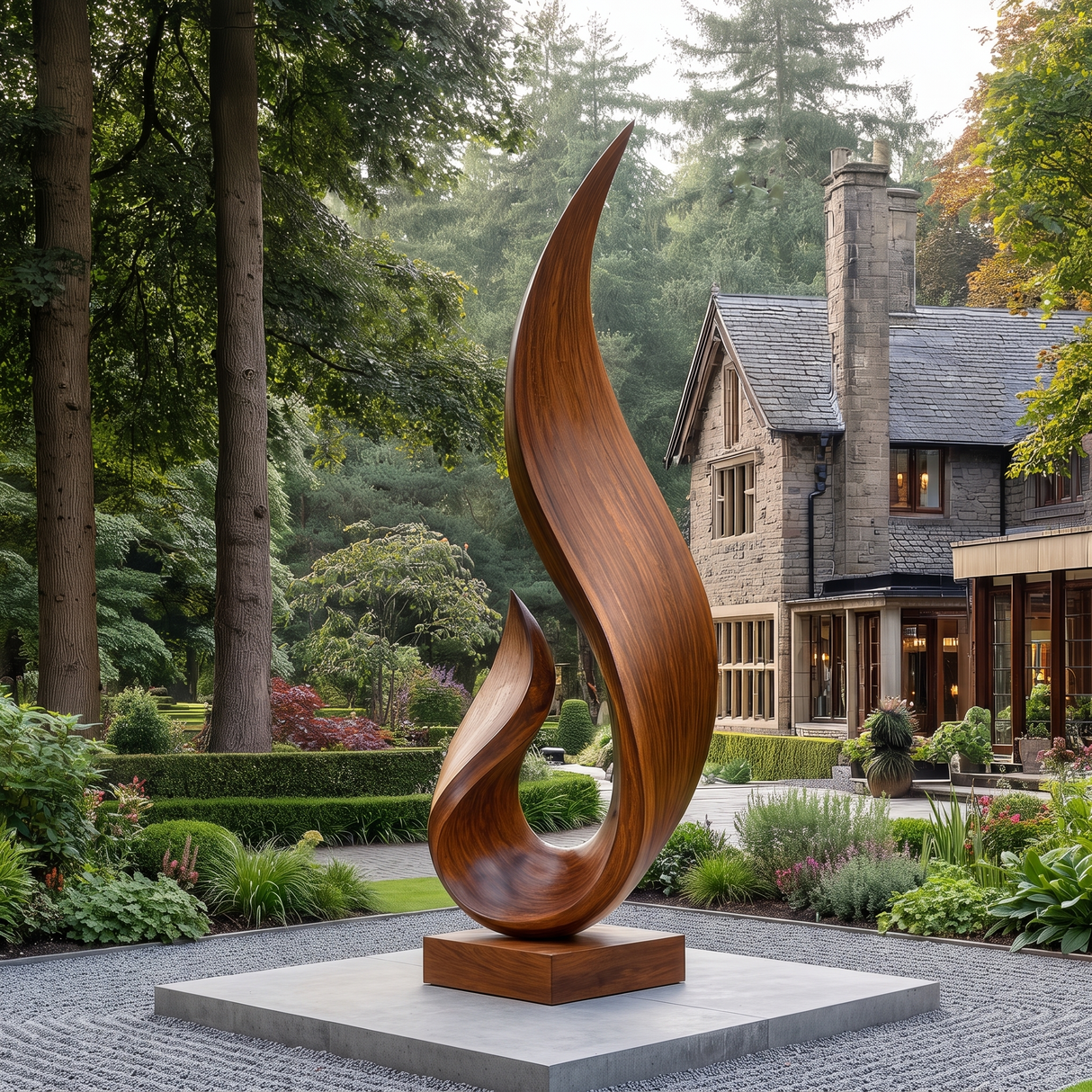 Hand-Carved Solid Wood Flame Sculpture for Garden and Outdoor Landscape