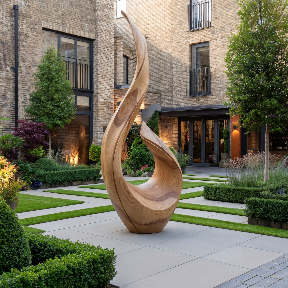 Large Outdoor Solid Wood Sculpture for Courtyards, Gardens, and Modern Landscapes