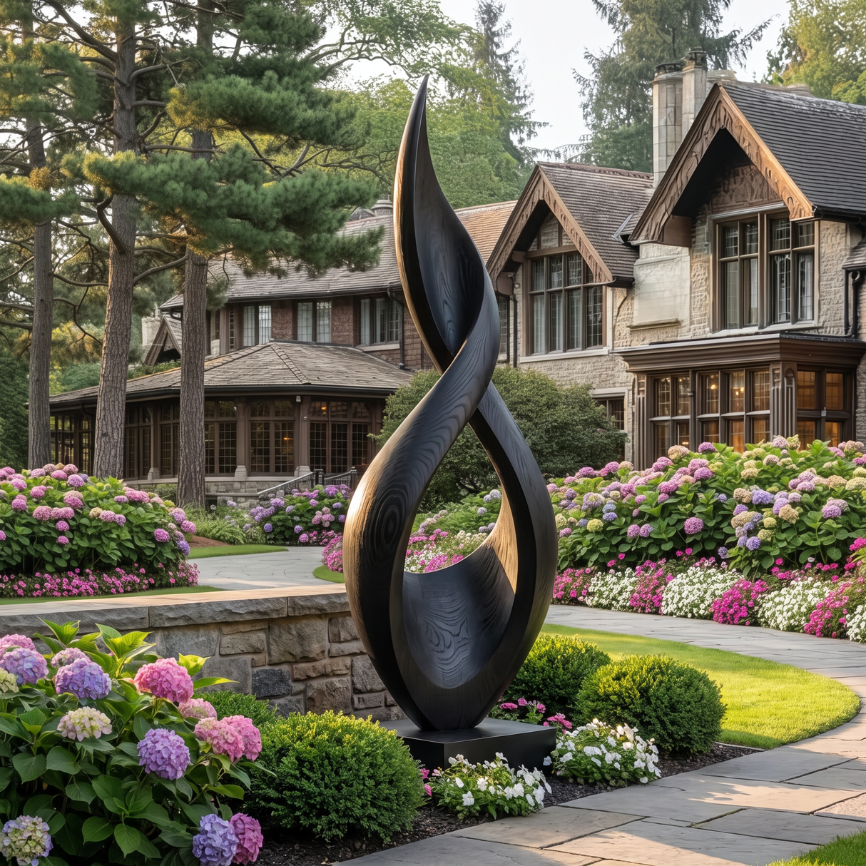 Abstract Twisting Solid Wood Outdoor Garden Sculpture on Base
