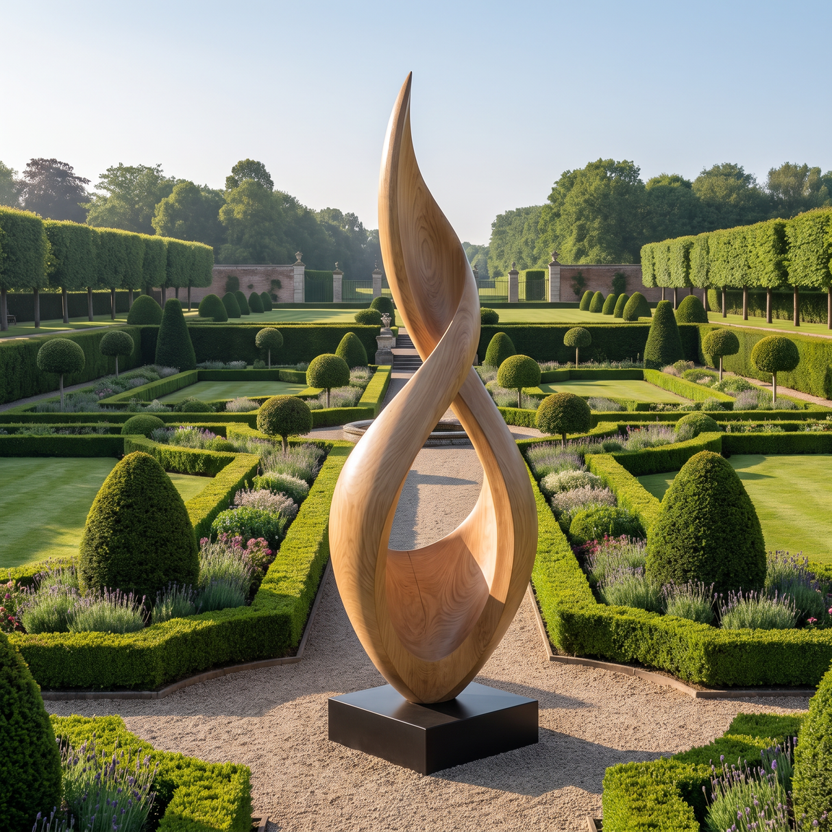 Abstract Twisting Solid Wood Outdoor Garden Sculpture on Base