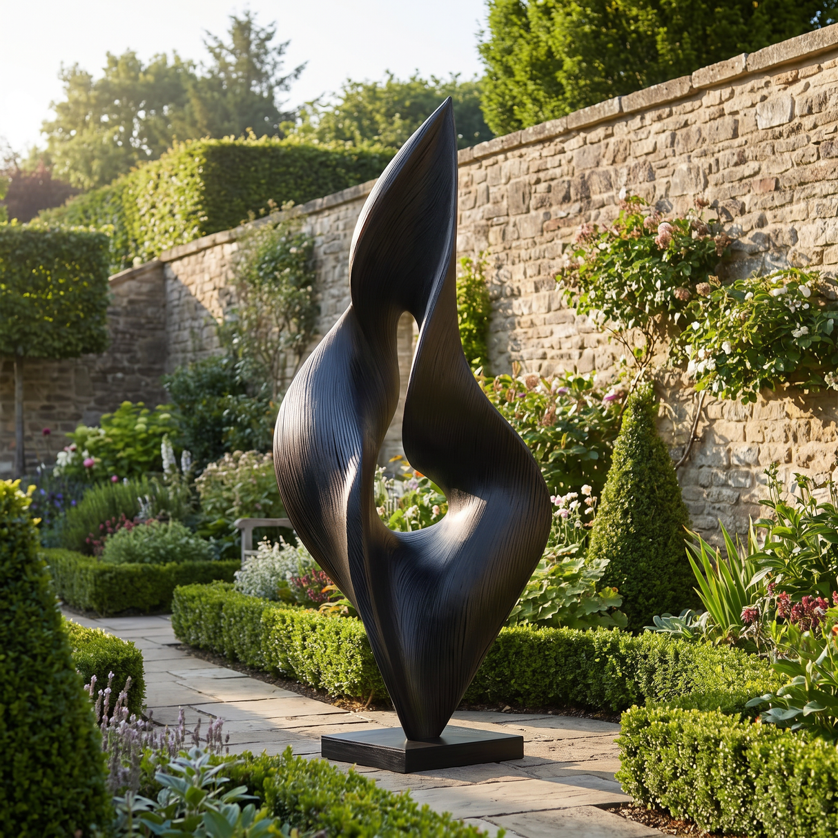 Organic Curved Solid Wood Sculpture for Garden and Landscape Display
