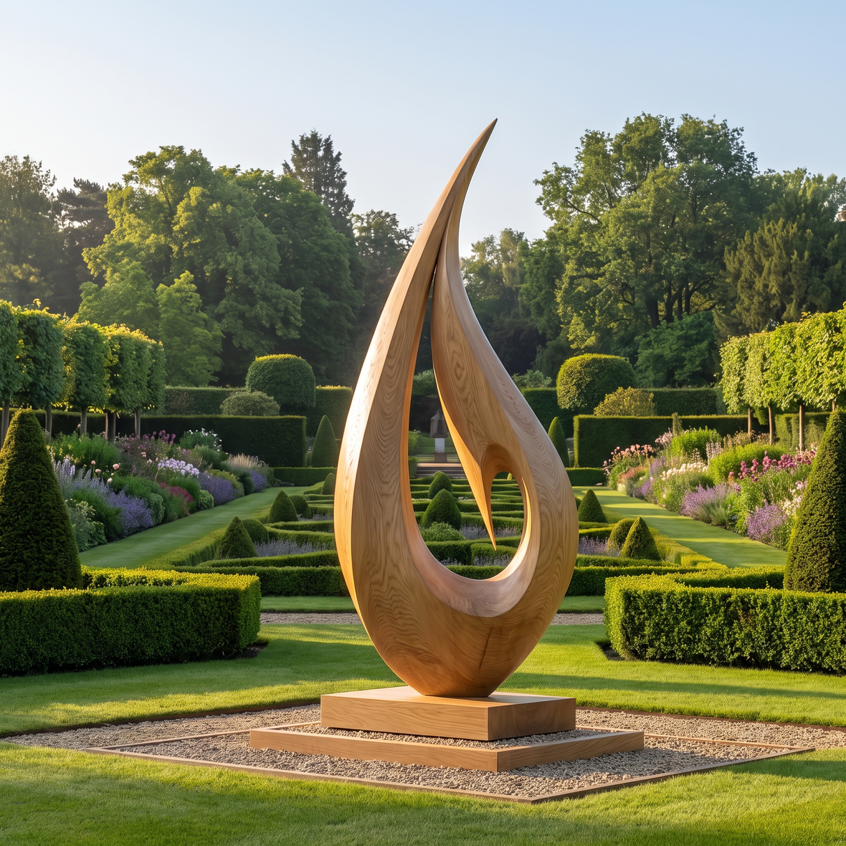 Outdoor Teardrop Solid Wood Sculpture for Modern Abstract Garden Art