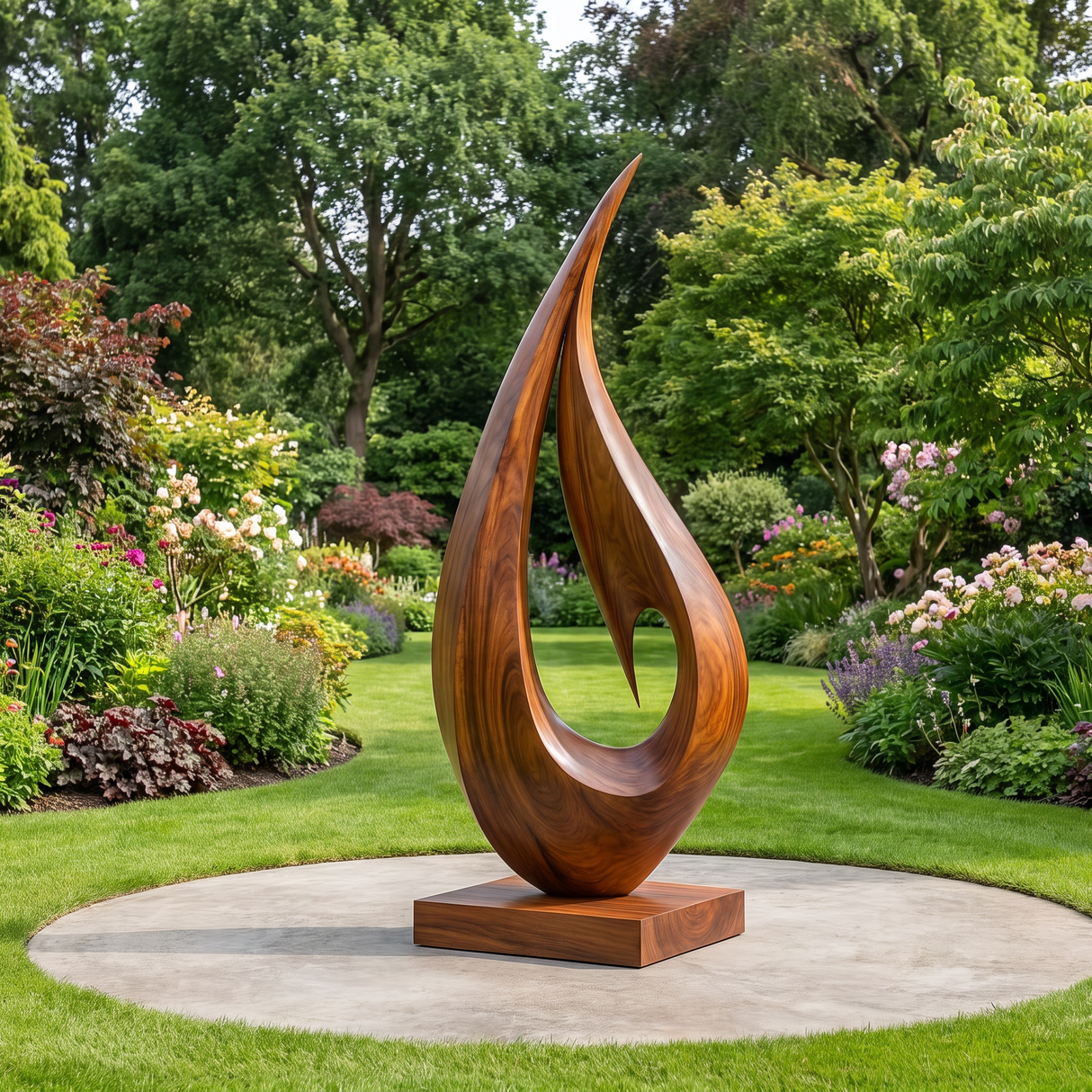 Outdoor Teardrop Solid Wood Sculpture for Modern Abstract Garden Art