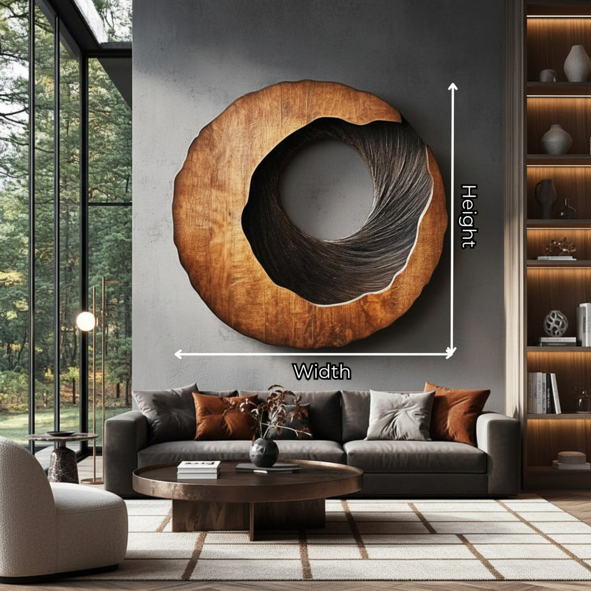 Textured Round Solid Wood Wall Sculpture for Living Room Interior Decor