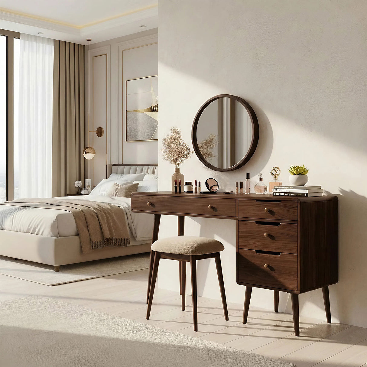 Solid Wood Vanity Table with Storage Cabinet