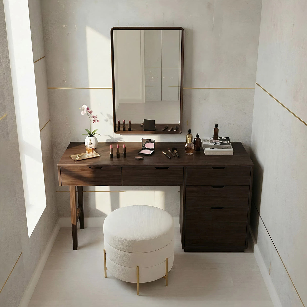 Solid Wood Dressing Table with Storage Drawers
