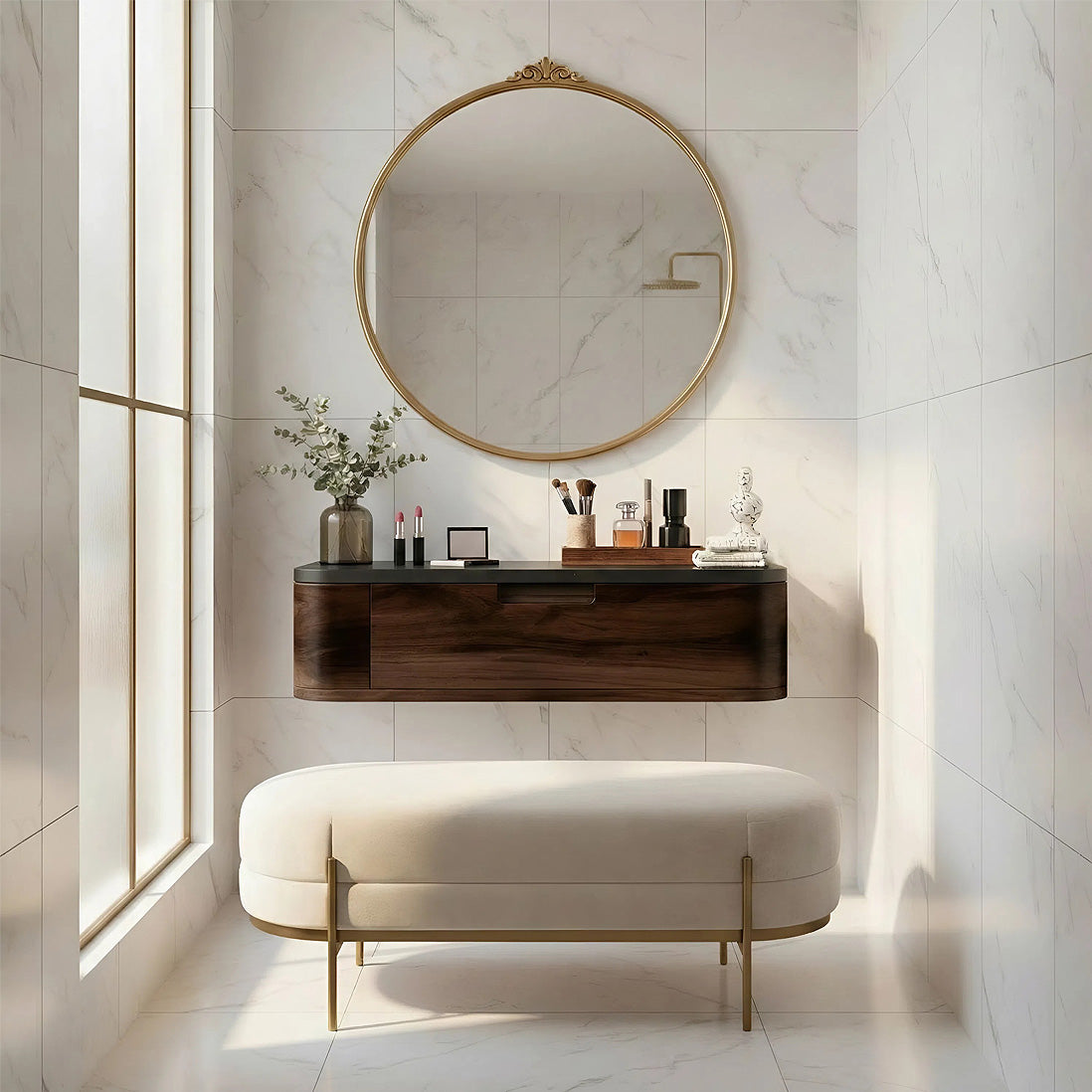 Floating Wood Vanity with Black Top