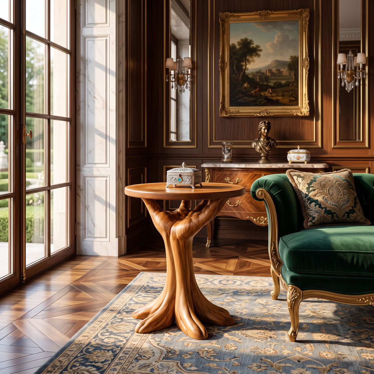 Side Table Solid Wood with Sculptural Tree Root Base for Living Room