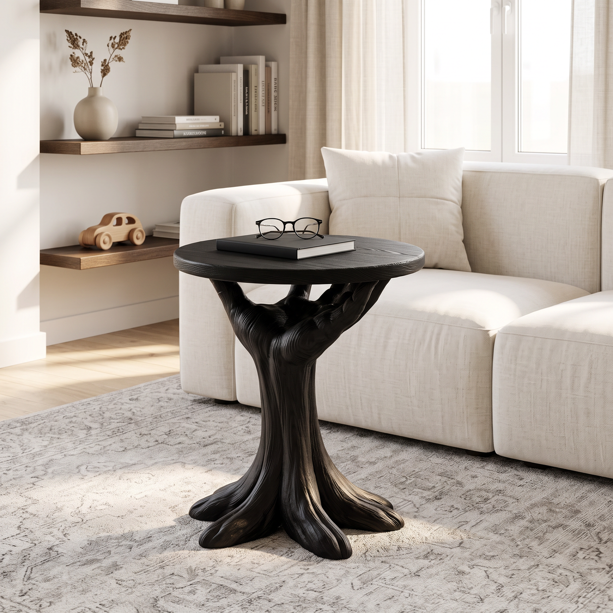 Side Table Solid Wood with Sculptural Tree Root Base for Living Room