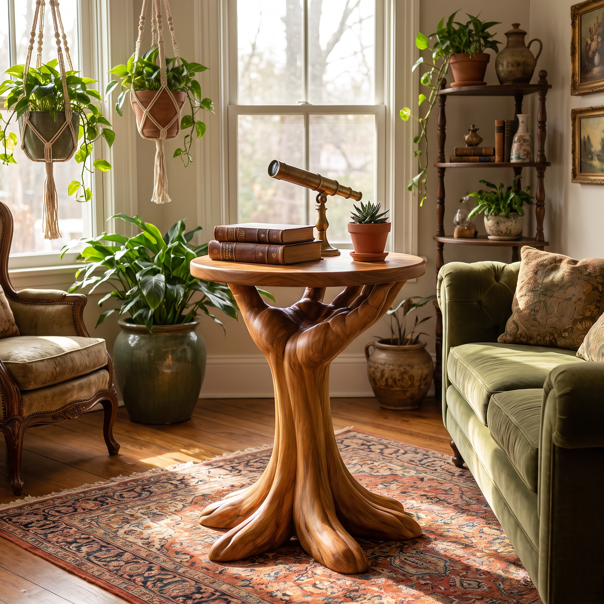 Side Table Solid Wood with Sculptural Tree Root Base for Living Room