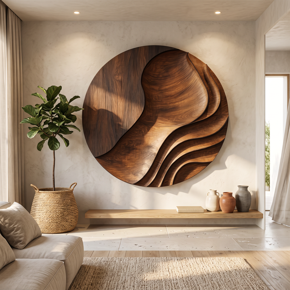 Contemporary Solid Wood Wall Art Sculpture for Living Room Design