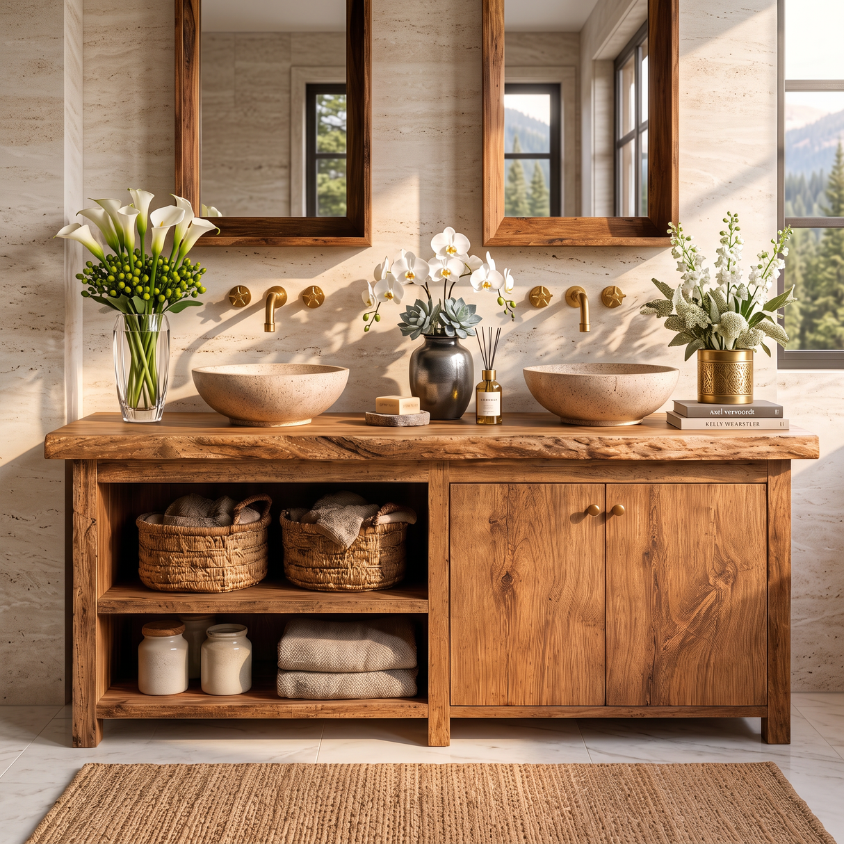 Solid Wood Double Bathroom Vanity for Rustic Bathroom