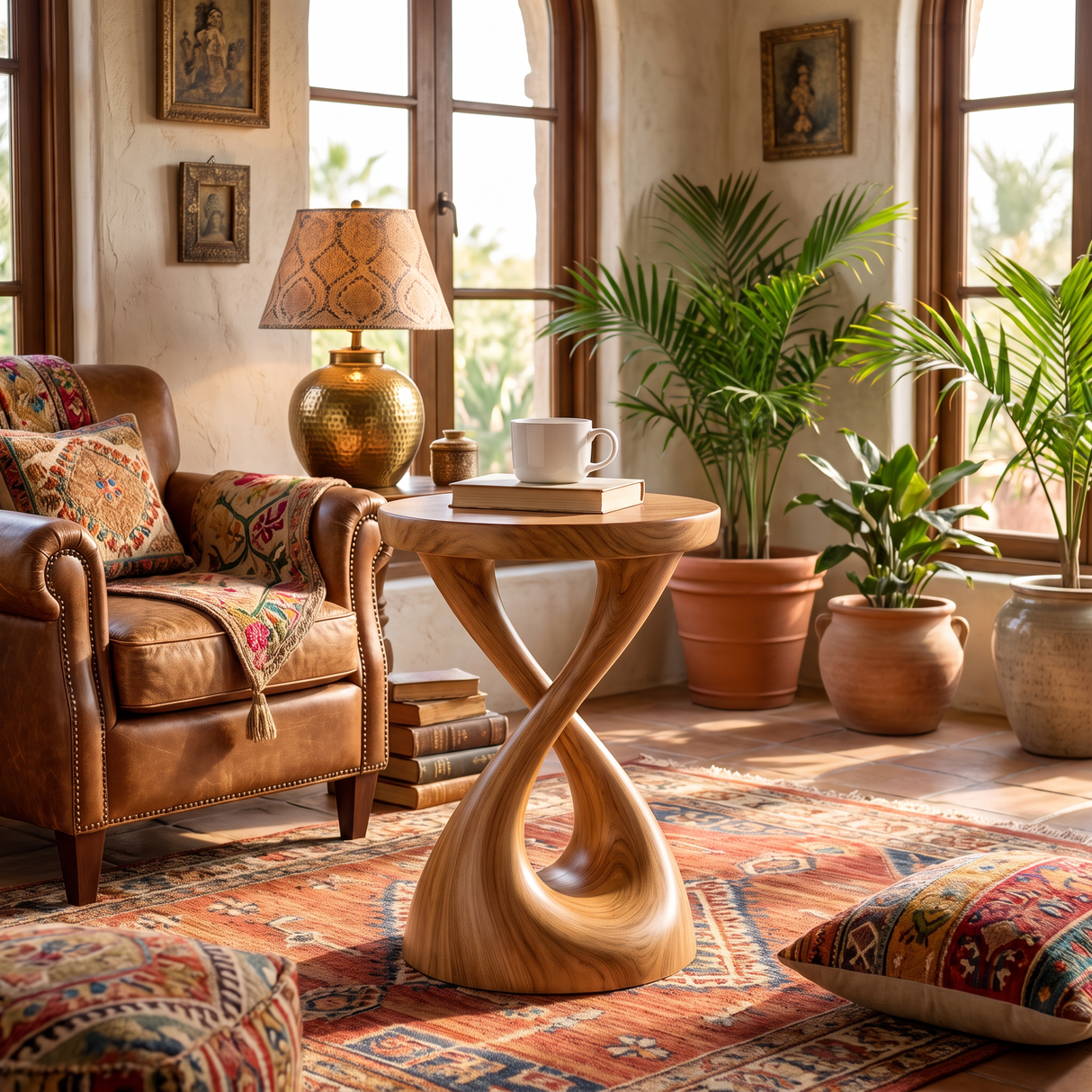 Solid Wood Sculpted Side Table Modern Organic Accent Furniture
